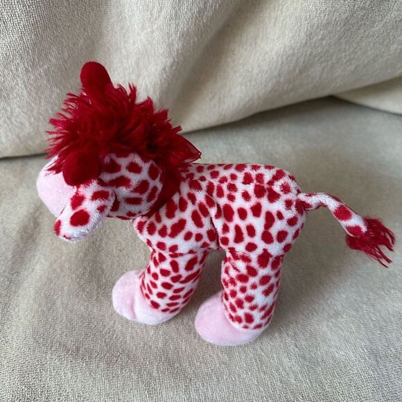 Stuffed Giraffe Small Pink and Red with Red Bow Cute Stuffie Great Gift Toy - Picture 8 of 10